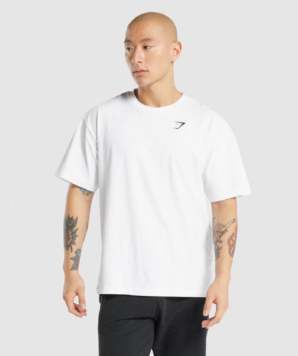 Gymshark Essential Oversized Muške T Shirts Bijele | HR 2523HAP